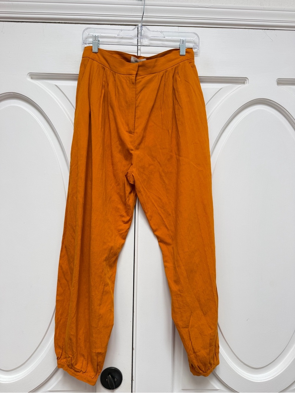Ottod’ame Orange linen Casual Pleated Tapered Pants 4 NWT